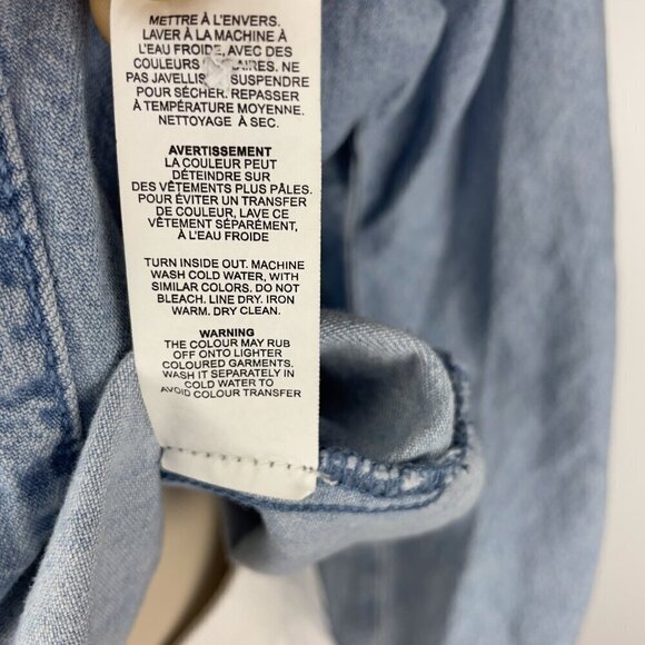 DYNAMITE Vera Denim Western Chambray Blue Light Wash Blouse Shirt Puff‎ sleeve M - Picture 7 of 7